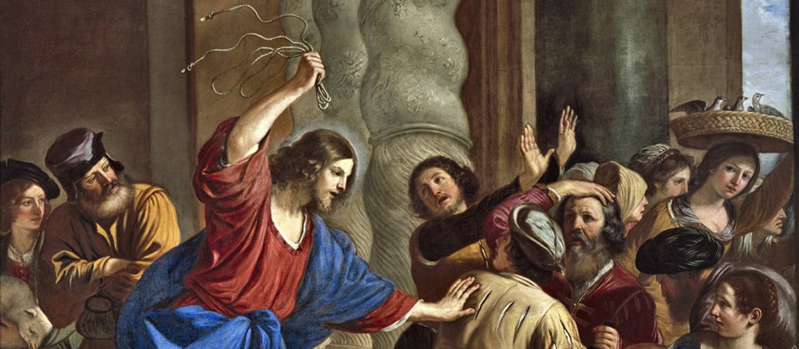 Guercino och Bartolomeo Gennari, "Jesus rensar templet". Museerna i Strada Nuova, Palazzo Rosso, Genua Guercino och Bartolomeo Gennari, "Jesus rensar templet". Museerna i Strada Nuova, Palazzo Rosso, Genua