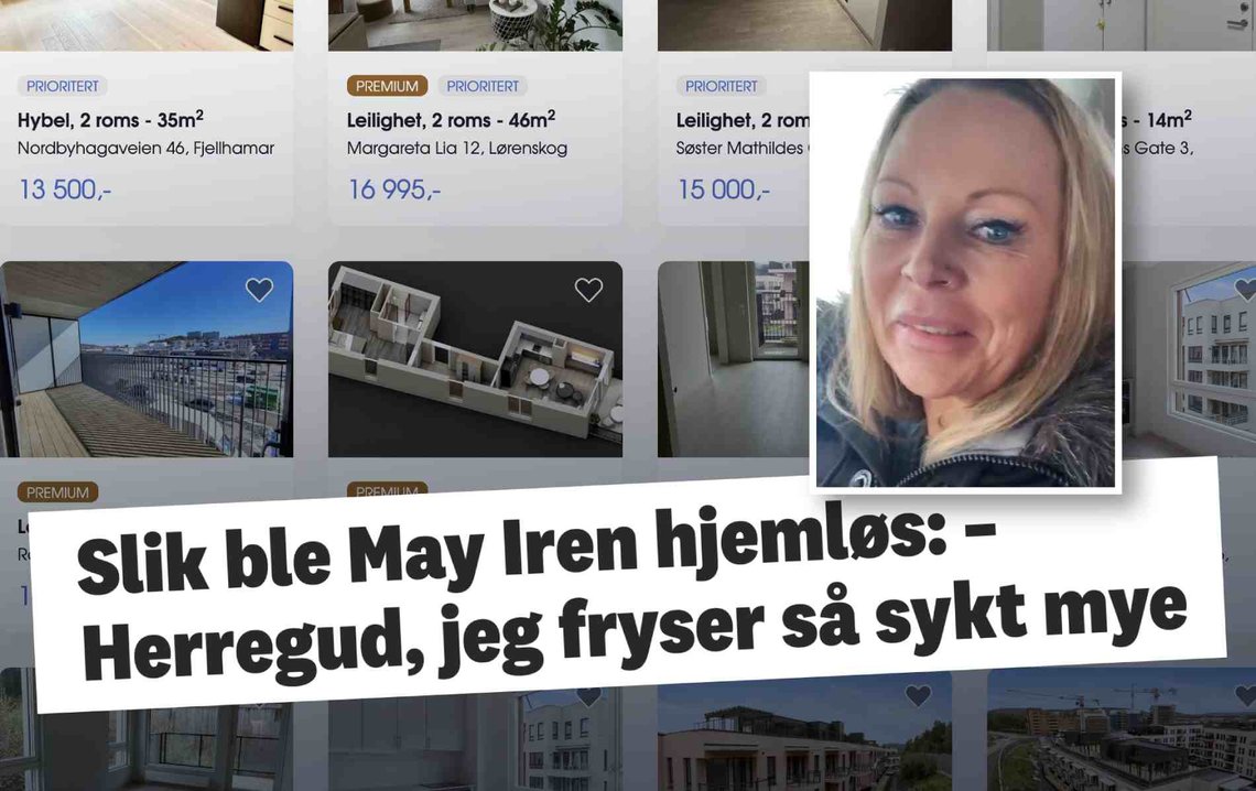 May Iren Søvik bodde i Lørenskog og ble husløs fra én dag til en annen, etter å ha fått avslag fra NAV om hjelp til å betale husleien. (Foto: Privat/faksimile fra Mitt Lørenskog/Hybel.no) May Iren Søvik bodde i Lørenskog og ble husløs fra én dag til en annen, etter å ha fått avslag fra NAV om hjelp til å betale husleien. (Foto: Privat/faksimile fra Mitt Lørenskog/Hybel.no)