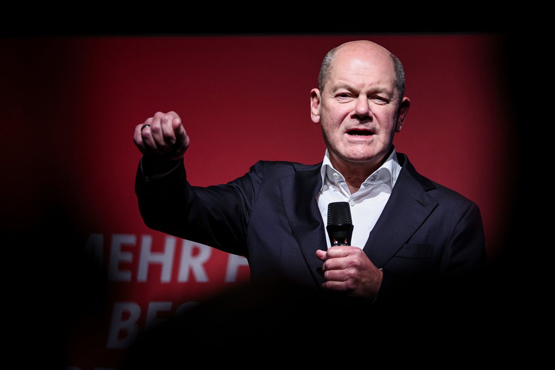 German Federal Chancellor Olaf Scholz speaks at an SPD election campaign event with a citizens' survey in the Festsaal Kreuzberg in Berlin, Tuesday, Jan. 28, 2025. (Hannes P. Albert/dpa via AP) German Federal Chancellor Olaf Scholz speaks at an SPD election campaign event with a citizens' survey in the Festsaal Kreuzberg in Berlin, Tuesday, Jan. 28, 2025. (Hannes P. Albert/dpa via AP)
