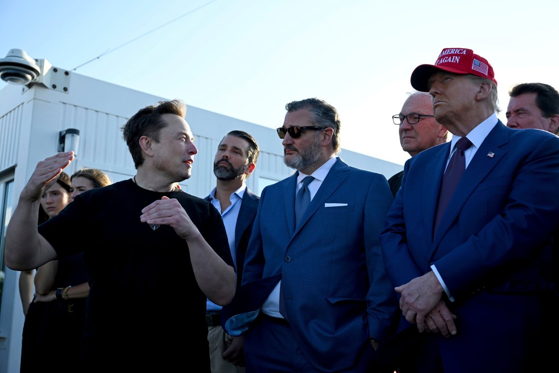 President-elect Donald Trump speaks with Elon Musk as Sen. Ted Cruz, R-Texas, center, listens before the launch of the sixth test flight of the SpaceX Starship rocket Tuesday, Nov. 19, 2024 in Boca Chica, Texas. (Brandon Bell/Pool via AP) President-elect Donald Trump speaks with Elon Musk as Sen. Ted Cruz, R-Texas, center, listens before the launch of the sixth test flight of the SpaceX Starship rocket Tuesday, Nov. 19, 2024 in Boca Chica, Texas. (Brandon Bell/Pool via AP)