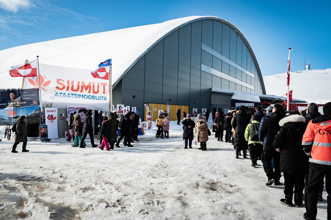 File Photo: People line up to vote in the election at Inussivik hall in Nuuk, Greenland, Tuesday, April 6, 2021 File Photo: People line up to vote in the election at Inussivik hall in Nuuk, Greenland, Tuesday, April 6, 2021