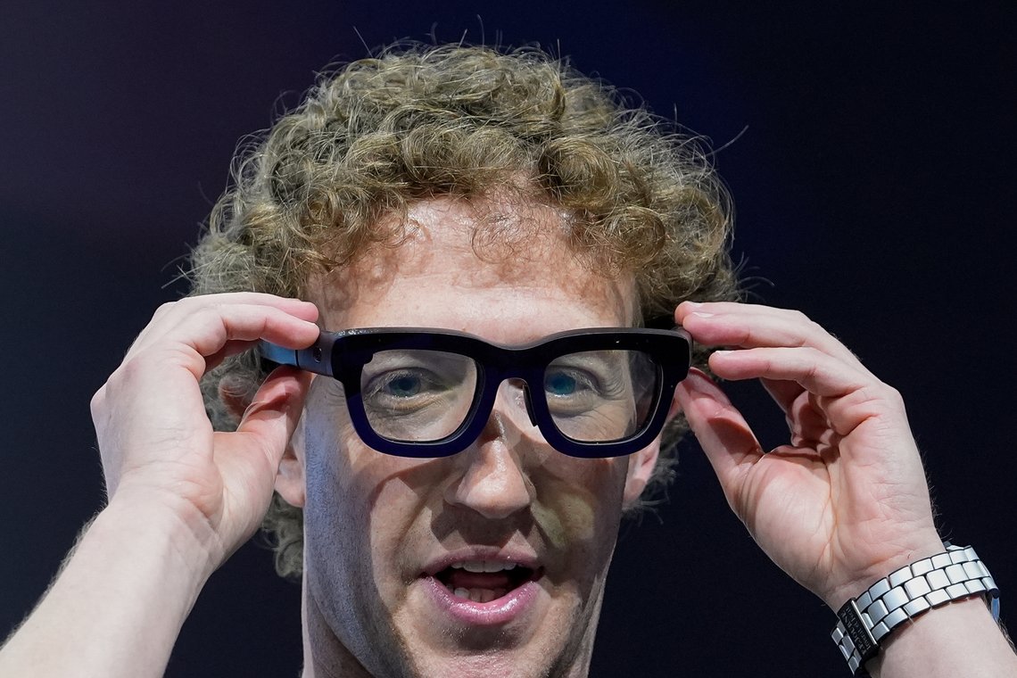 Mark Zuckerberg wears a pair of Orion AR glasses during the Meta Connect conference Wednesday, Sept. 25, 2024, in Menlo Park, Calif. (AP Photo/Godofredo A. Vásquez) Mark Zuckerberg wears a pair of Orion AR glasses during the Meta Connect conference Wednesday, Sept. 25, 2024, in Menlo Park, Calif. (AP Photo/Godofredo A. Vásquez)