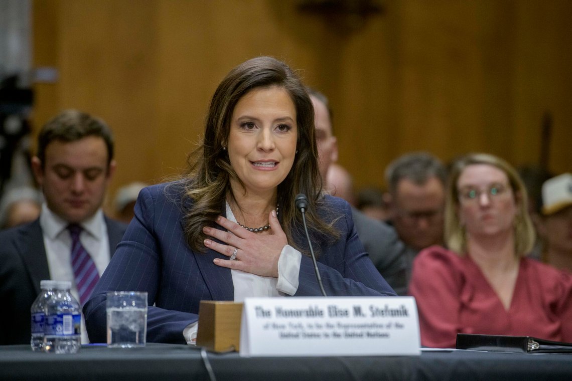 Rep. Elise Stefanik, R-N.Y., President Donald Trump's nominee to be the United Nations Ambassador, testifies during a Senate Committee on Foreign Relations hearing for her pending confirmation on Capitol Hill, Tuesday, Jan. 21, 2025, in Washington. (AP Photo/Rod Lamkey, Jr.) Rep. Elise Stefanik, R-N.Y., President Donald Trump's nominee to be the United Nations Ambassador, testifies during a Senate Committee on Foreign Relations hearing for her pending confirmation on Capitol Hill, Tuesday, Jan. 21, 2025, in Washington. (AP Photo/Rod Lamkey, Jr.)