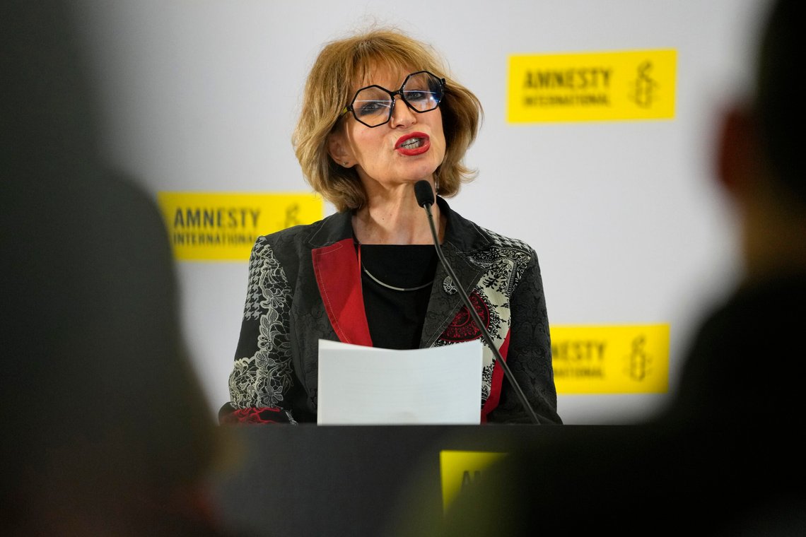 EMBARGOED UNTIL 00.01 UTC APRIL 24,2024 Agnes Callamard, Secretary General of Amnesty International, speaks at a press conference in London, ahead of the launch of 'The State of the World's Human Rights', its annual report on the global human rights situation, Tuesday, April 23, 2024. The report will be published on Wednesday April 24, covering 155 countries and including regional and global analyses, it provides the most comprehensive overview of human rights trends and developments in the world today. (AP Photo/Kirsty Wigglesworth) EMBARGOED UNTIL 00.01 UTC APRIL 24,2024 Agnes Callamard, Secretary General of Amnesty International, speaks at a press conference in London, ahead of the launch of 'The State of the World's Human Rights', its annual report on the global human rights situation, Tuesday, April 23, 2024. The report will be published on Wednesday April 24, covering 155 countries and including regional and global analyses, it provides the most comprehensive overview of human rights trends and developments in the world today. (AP Photo/Kirsty Wigglesworth)