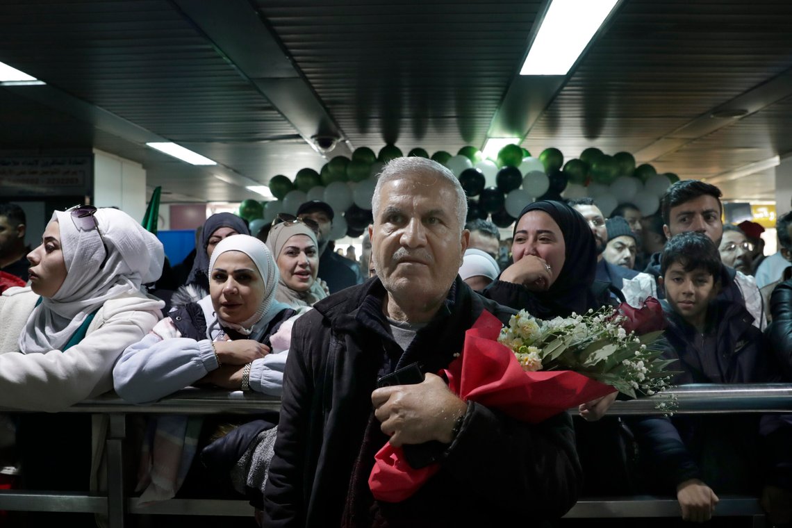 People wait to receive their relatives at the arrival terminal, after a first international commercial flight since the fall of former Syrian President Bashar Assad landed at Damascus international airport, in Damascus, Syria, Tuesday, Jan. 7, 2025. (AP Photo/Omar Sanadiki) People wait to receive their relatives at the arrival terminal, after a first international commercial flight since the fall of former Syrian President Bashar Assad landed at Damascus international airport, in Damascus, Syria, Tuesday, Jan. 7, 2025. (AP Photo/Omar Sanadiki)
