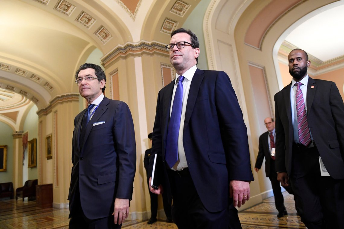 House Democrat attorneys Norm Eisen, left, and Barry Berke, center, arrive on the Senate side of Capitol Hill in Washington, Monday, Feb. 3, 2020, for the impeachment trial of President Donald Trump. (AP Photo/Susan Walsh) House Democrat attorneys Norm Eisen, left, and Barry Berke, center, arrive on the Senate side of Capitol Hill in Washington, Monday, Feb. 3, 2020, for the impeachment trial of President Donald Trump. (AP Photo/Susan Walsh)