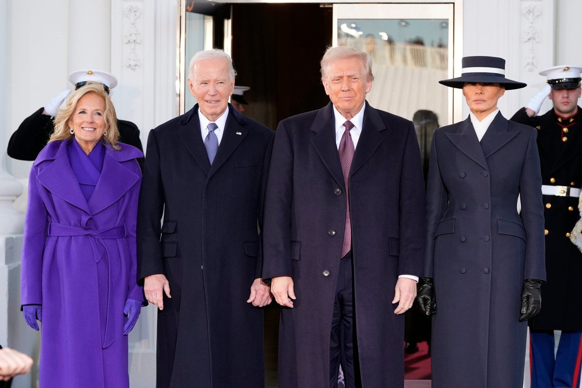 President-elect Donald Trump and Melania Trump are greeted by President Joe Biden and first lady Jill Biden, upon their arrival at the White House, Monday, Jan. 20, 2025, in Washington. (AP Photo/Alex Brandon) President-elect Donald Trump and Melania Trump are greeted by President Joe Biden and first lady Jill Biden, upon their arrival at the White House, Monday, Jan. 20, 2025, in Washington. (AP Photo/Alex Brandon)
