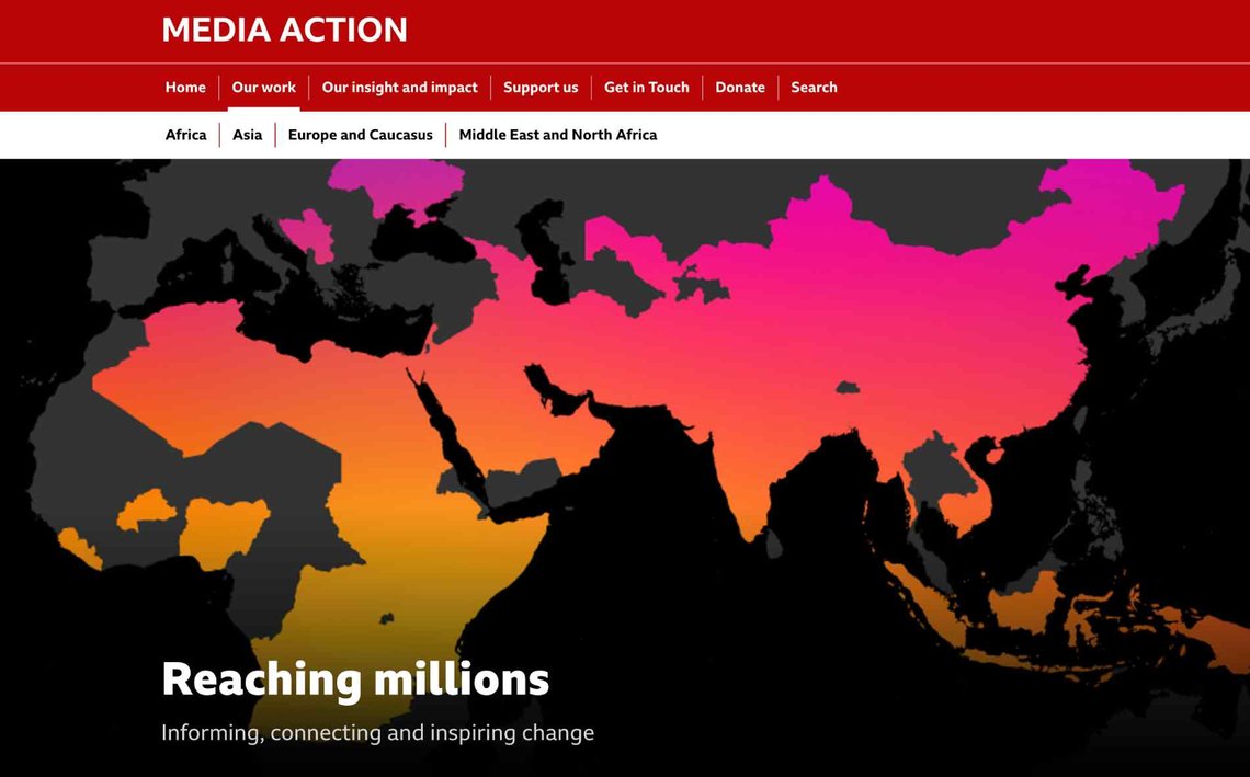 BBC Media Action jobber i 30 land, blant annet takket være det norske statsbudsjettet og USAID. (Skjermbilde fra hjemmesiden) BBC Media Action jobber i 30 land, blant annet takket være det norske statsbudsjettet og USAID. (Skjermbilde fra hjemmesiden)