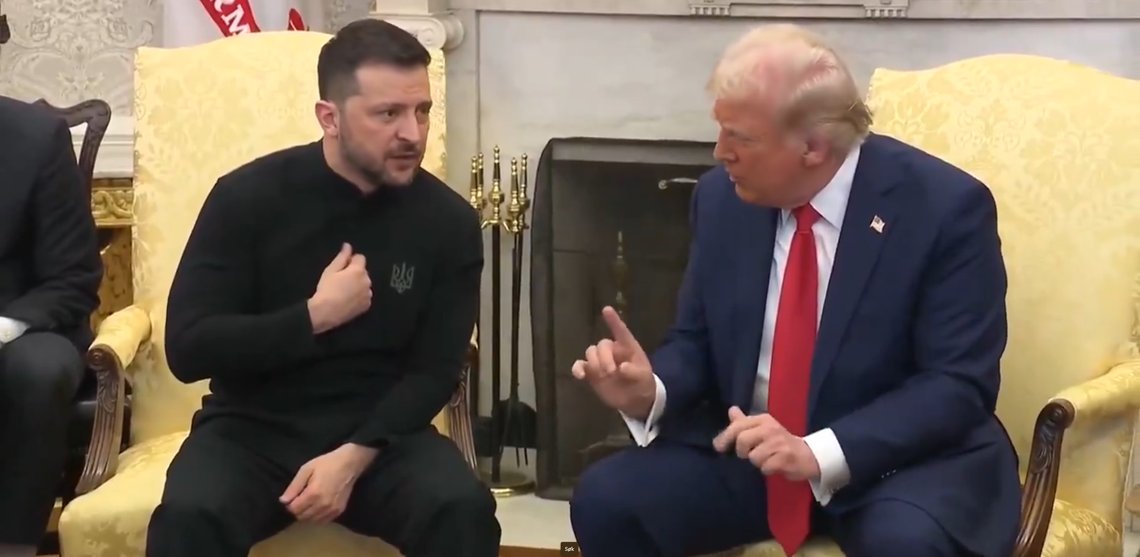 KRANGEL: Zelensky fikk hard medfart etter han opptrådte frekt mot USA inne i det ovale kontor med president Donald Trump og visepresident J.D. Vance. Foto: Stillbilde YouTube KRANGEL: Zelensky fikk hard medfart etter han opptrådte frekt mot USA inne i det ovale kontor med president Donald Trump og visepresident J.D. Vance. Foto: Stillbilde YouTube