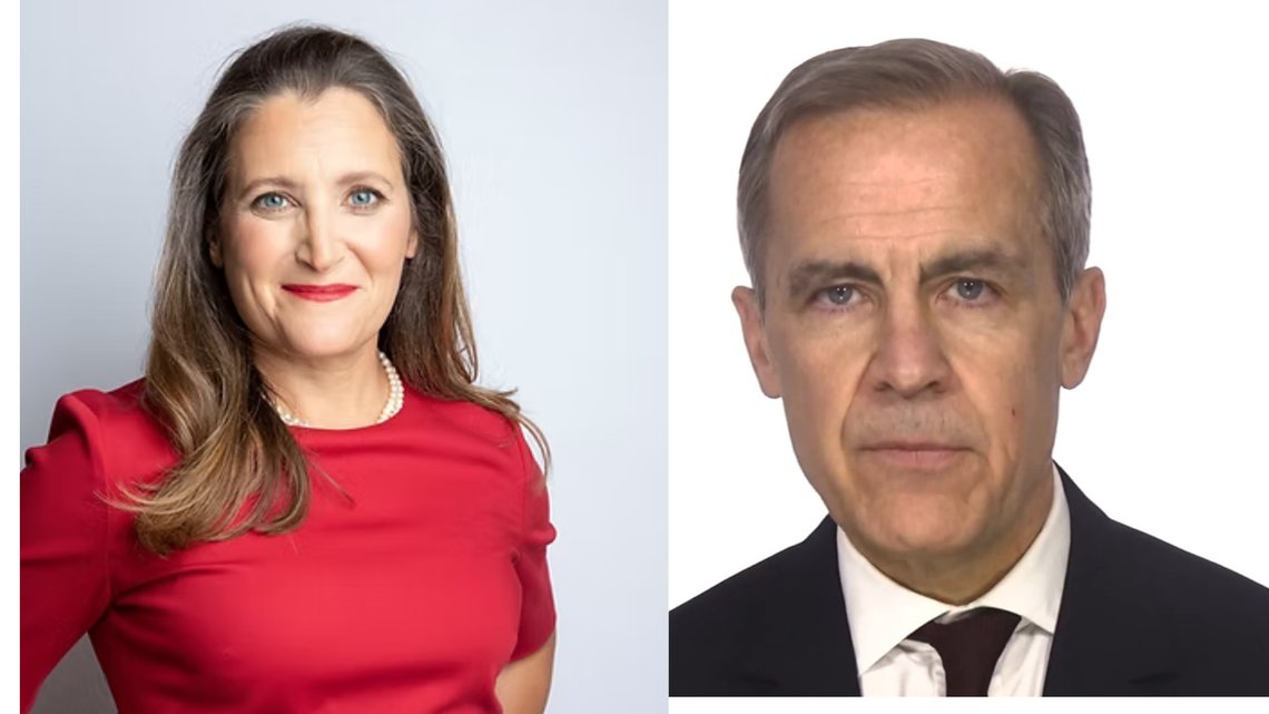 Enten Chrystia Freeland og Mark Carney kan bli Trudeaus etterfølger. Foto: c.freeland.com - CarletonU/ CC BY 3.0/ Wikimedia Enten Chrystia Freeland og Mark Carney kan bli Trudeaus etterfølger. Foto: c.freeland.com - CarletonU/ CC BY 3.0/ Wikimedia