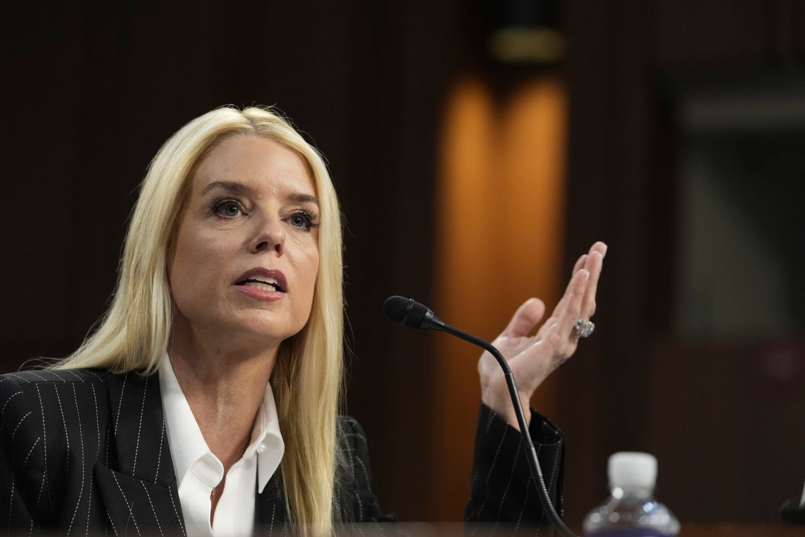 Pam Bondi, President-elect Donald Trump's choice to lead the Justice Department as attorney general, appears before the Senate Judiciary Committee for her confirmation hearing, at the Capitol in Washington, Wednesday, Jan. 15, 2025. (AP Photo/J. Scott Applewhite) Pam Bondi, President-elect Donald Trump's choice to lead the Justice Department as attorney general, appears before the Senate Judiciary Committee for her confirmation hearing, at the Capitol in Washington, Wednesday, Jan. 15, 2025. (AP Photo/J. Scott Applewhite)