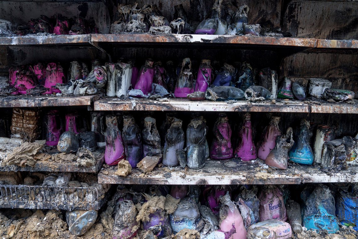 Damaged shoes sit on the shelves of the destroyed Epicenter shopping complex in Kharkiv, Ukraine, Thursday, June 6, 2024. The bombing of the Epicenter with glide bombs by the Russian military in May killed 19 people, including two children. In all, glide bombs have hit the city more than 50 times in 2024, according to Spartak Borysenko of the Kharkiv regional prosecutor's office.(AP Photo/Evgeniy Maloletka) Damaged shoes sit on the shelves of the destroyed Epicenter shopping complex in Kharkiv, Ukraine, Thursday, June 6, 2024. The bombing of the Epicenter with glide bombs by the Russian military in May killed 19 people, including two children. In all, glide bombs have hit the city more than 50 times in 2024, according to Spartak Borysenko of the Kharkiv regional prosecutor's office.(AP Photo/Evgeniy Maloletka)