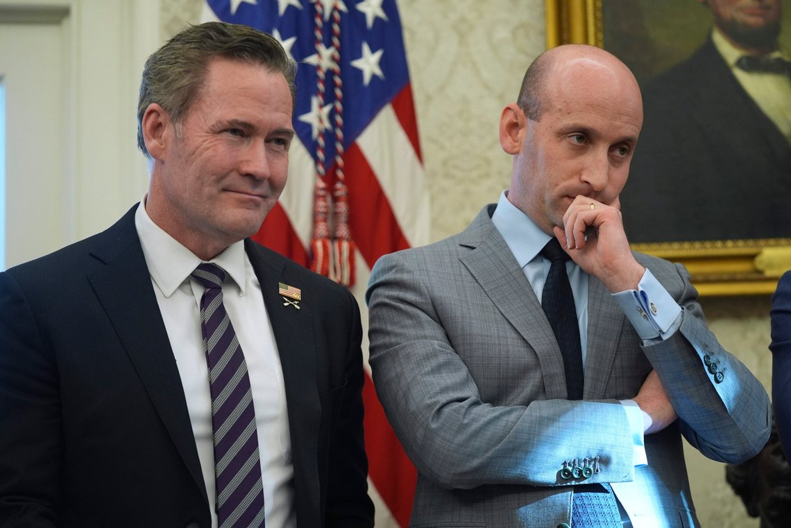 White House national security adviser Mike Walz and White House adviser Stephen Miller listen as President Donald Trump speaks to reporters as he signs executive orders in the Oval Office of the White House, Tuesday, Feb. 4, 2025, in Washington. (AP Photo/Evan Vucci) White House national security adviser Mike Walz and White House adviser Stephen Miller listen as President Donald Trump speaks to reporters as he signs executive orders in the Oval Office of the White House, Tuesday, Feb. 4, 2025, in Washington. (AP Photo/Evan Vucci)