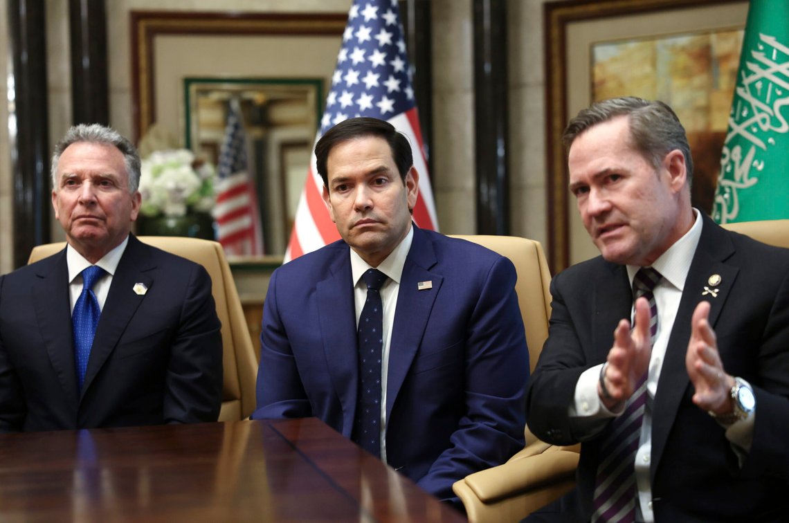 U.S. Secretary of State Marco Rubio, U.S. National Security Advisor Mike Waltz and U.S. Middle East envoy Steve Witkoff attend an interview after meeting with Russian Foreign Minister Sergei Lavrov and Russian President Vladimir Putin's foreign policy advisor Yuri Ushakov, at Diriyah Palace, in Riyadh, Saudi Arabia, Tuesday, Feb. 18, 2025. (Evelyn Hockstein/Pool Photo via AP) U.S. Secretary of State Marco Rubio, U.S. National Security Advisor Mike Waltz and U.S. Middle East envoy Steve Witkoff attend an interview after meeting with Russian Foreign Minister Sergei Lavrov and Russian President Vladimir Putin's foreign policy advisor Yuri Ushakov, at Diriyah Palace, in Riyadh, Saudi Arabia, Tuesday, Feb. 18, 2025. (Evelyn Hockstein/Pool Photo via AP)