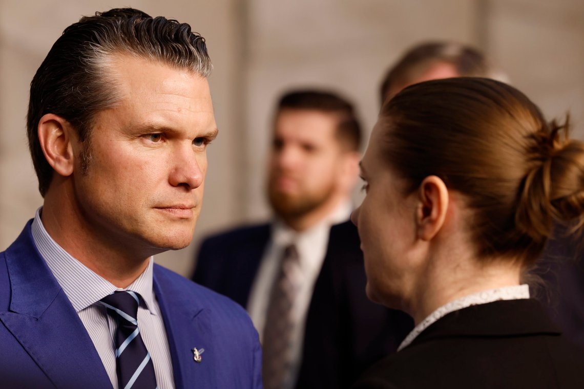 United States Secretary of Defense Pete Hegseth, left, speaks with Lithuania's Defense Minister Dovile Sakaliene during a group photo of NATO defense ministers at NATO headquarters in Brussels, Thursday, Feb. 13, 2025. (AP Photo/Geert Vanden Wijngaert) United States Secretary of Defense Pete Hegseth, left, speaks with Lithuania's Defense Minister Dovile Sakaliene during a group photo of NATO defense ministers at NATO headquarters in Brussels, Thursday, Feb. 13, 2025. (AP Photo/Geert Vanden Wijngaert)