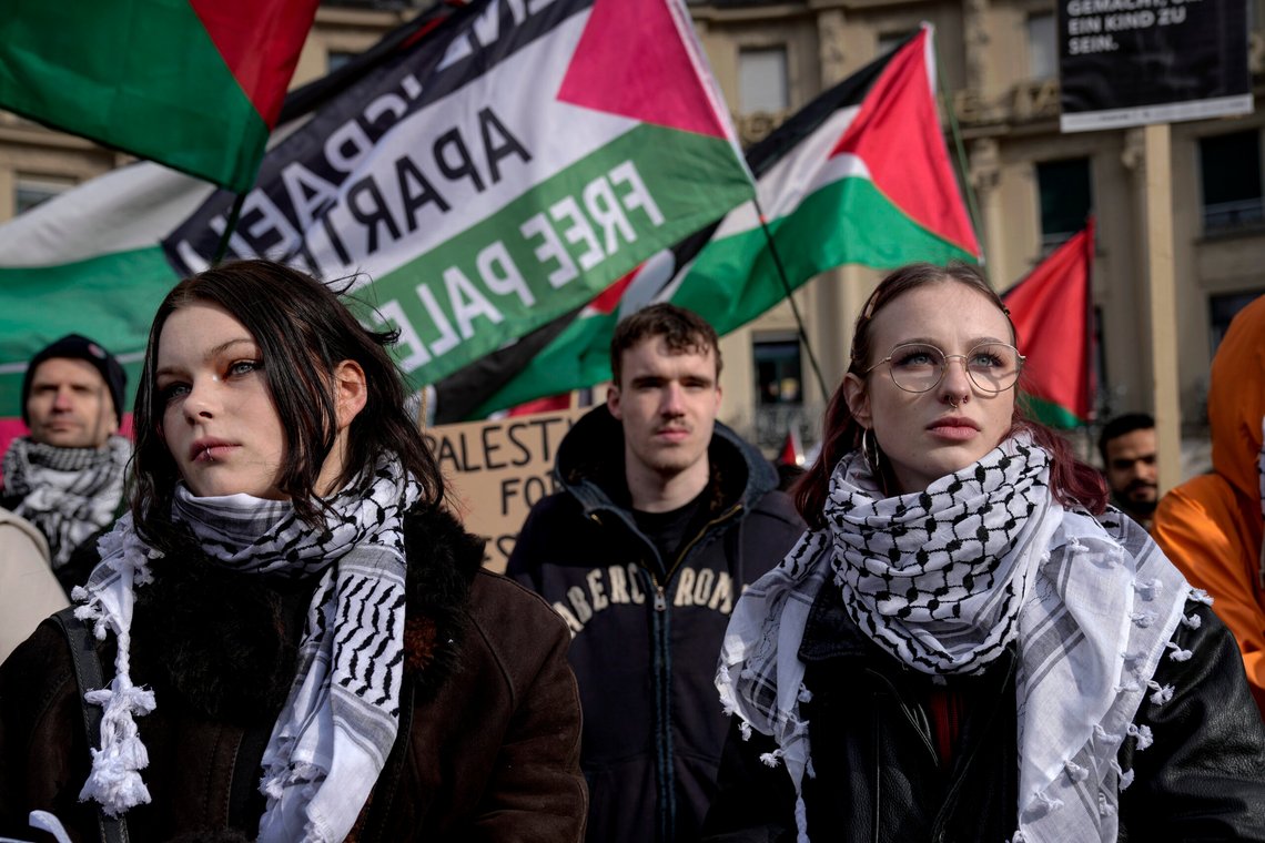 People attend a demonstration against the Munich Security Conference in Munich, Saturday, Feb. 15, 2025. (AP Photo/Ebrahim Noroozi) People attend a demonstration against the Munich Security Conference in Munich, Saturday, Feb. 15, 2025. (AP Photo/Ebrahim Noroozi)