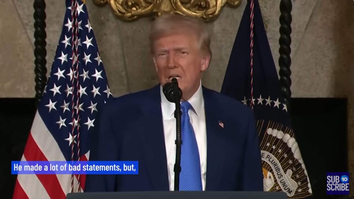 USAs president Donald Trump antydet på en pressekonferanse at Ukraina startet krigen med Russland. Det var neppe det han mente, men slik blir han tolket. Stillbilde YouTube USAs president Donald Trump antydet på en pressekonferanse at Ukraina startet krigen med Russland. Det var neppe det han mente, men slik blir han tolket. Stillbilde YouTube