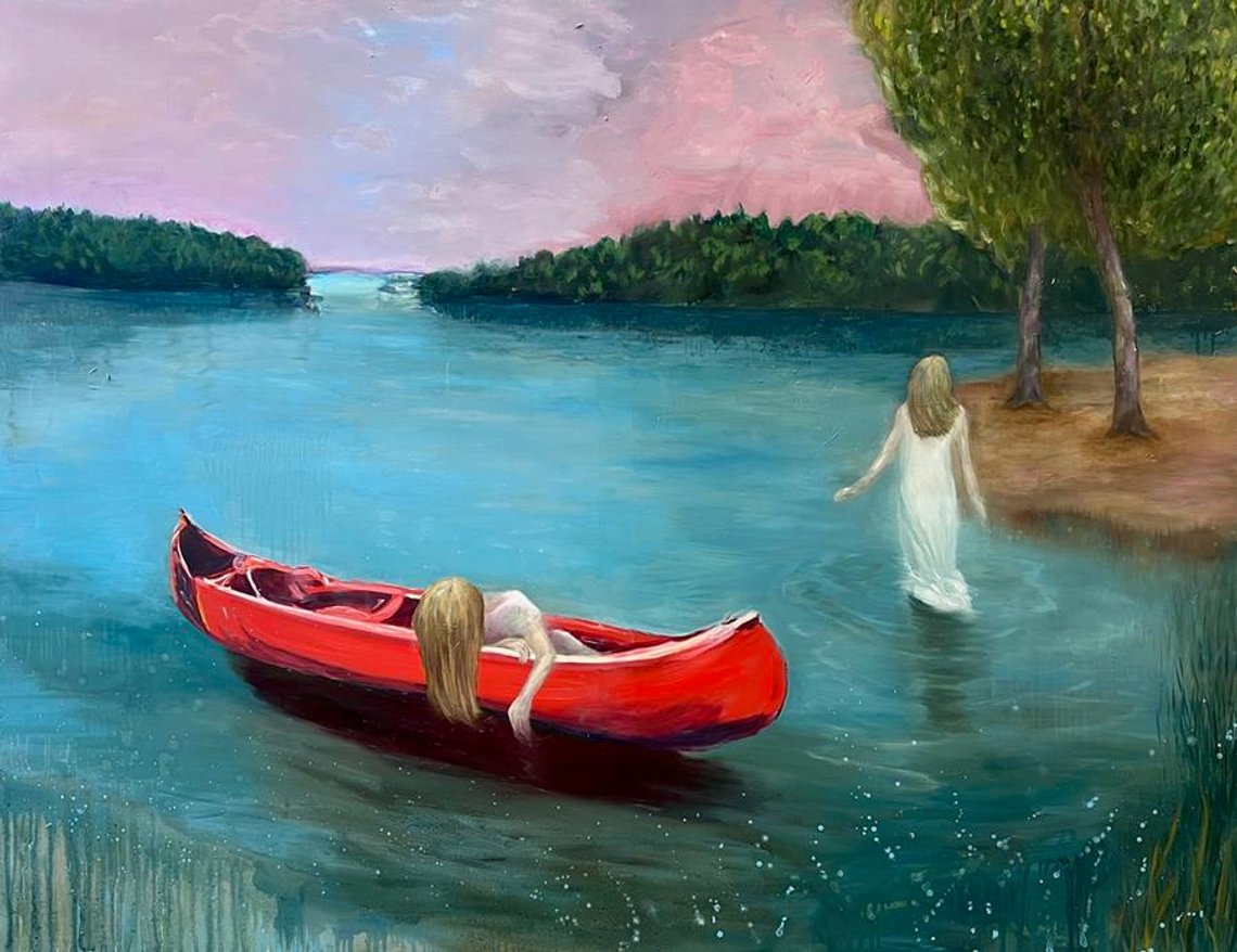 Silke Mathe & Line Schjølberg, «Picnic II», 100 x 130 cm, olje på lerret. Utstilling: Secret Garden, 13. februar - 9. mars, 2025, Galleri A. Silke Mathe & Line Schjølberg, «Picnic II», 100 x 130 cm, olje på lerret. Utstilling: Secret Garden, 13. februar - 9. mars, 2025, Galleri A.