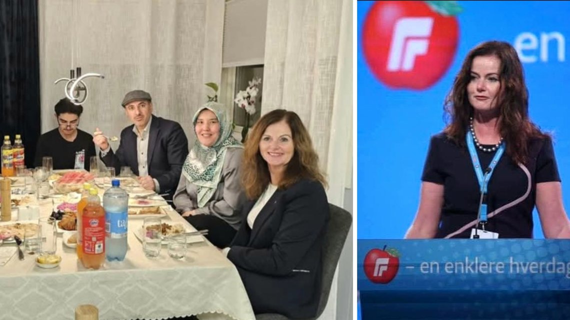 Liv Gustavsen, fylkesvaraordfører for Frp i Akershus, var veldig glad for at hun ble med på islamsk ramadanfeiring arrangert av tyrkerne i Ramadangjest 24. mars 2025. Skjermdump fra Facebook. Liv Gustavsen, fylkesvaraordfører for Frp i Akershus, var veldig glad for at hun ble med på islamsk ramadanfeiring arrangert av tyrkerne i Ramadangjest 24. mars 2025. Skjermdump fra Facebook.