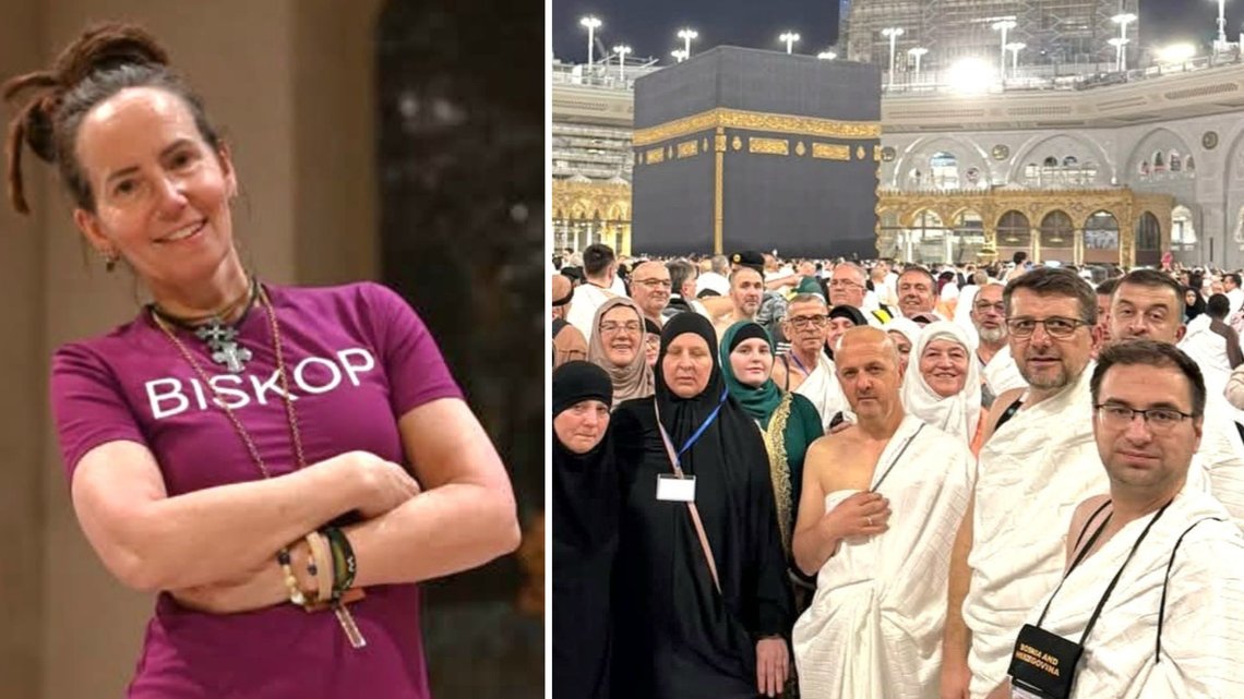 Imamen Faruk Terzic (nest bortest t.h.) var nylig i Mekka forut for deltakelsen i bispevigslingen av Sunniva Gylver. Skjermdump Facebook, Gylver/Det Islamske Fellesskap Bosnia-Hercegovina. Imamen Faruk Terzic (nest bortest t.h.) var nylig i Mekka forut for deltakelsen i bispevigslingen av Sunniva Gylver. Skjermdump Facebook, Gylver/Det Islamske Fellesskap Bosnia-Hercegovina.