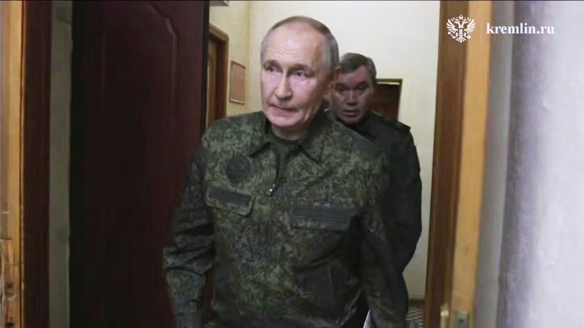 In this image made from video released by the Russian Presidential Press Service, on Wednesday, March 12, 2025, Russian President Vladimir Putin accompanied by Russian Chief of General Staff Gen. Valery Gerasimov, behind Putin, visits military headquarters in the Kursk region of Russia. (Russian Presidential Press Service via AP) In this image made from video released by the Russian Presidential Press Service, on Wednesday, March 12, 2025, Russian President Vladimir Putin accompanied by Russian Chief of General Staff Gen. Valery Gerasimov, behind Putin, visits military headquarters in the Kursk region of Russia. (Russian Presidential Press Service via AP)
