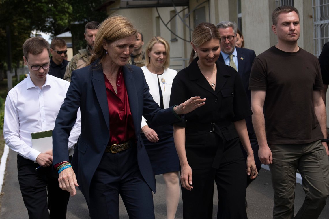 U.S. Agency for International Development Administrator Samantha Power, left, talks with Ukraine's first lady Olena Zelenska as they visit a health clinic in Irpin, Ukraine, Wednesday, July 19, 2023. (AP Photo/Jae C. Hong) U.S. Agency for International Development Administrator Samantha Power, left, talks with Ukraine's first lady Olena Zelenska as they visit a health clinic in Irpin, Ukraine, Wednesday, July 19, 2023. (AP Photo/Jae C. Hong)