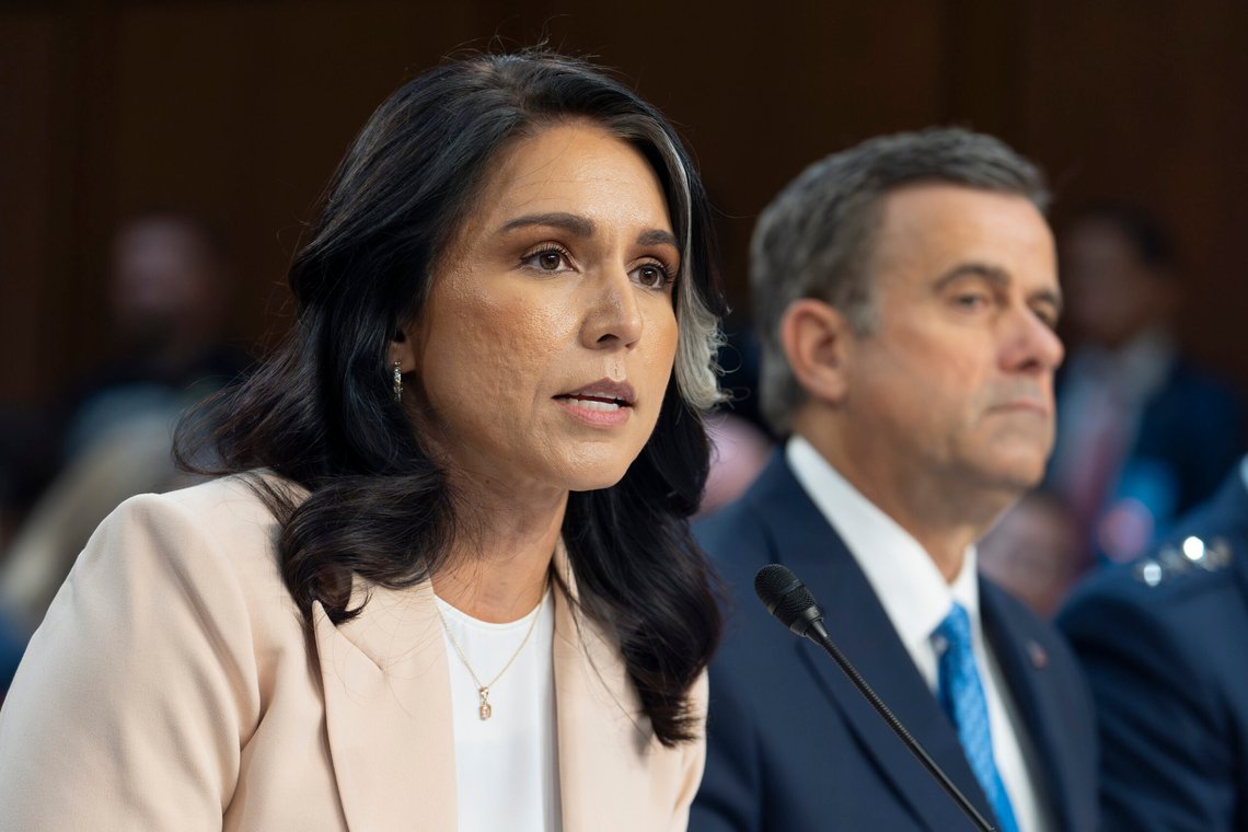 Director of National Intelligence Tulsi Gabbard, joined at right by CIA Director John Ratcliffe, answer questions as the Senate Intelligence Committee holds its worldwide threats hearing, on Capitol Hill in Washington, Tuesday, March 25, 2025. (AP Photo/J. Scott Applewhite) Director of National Intelligence Tulsi Gabbard, joined at right by CIA Director John Ratcliffe, answer questions as the Senate Intelligence Committee holds its worldwide threats hearing, on Capitol Hill in Washington, Tuesday, March 25, 2025. (AP Photo/J. Scott Applewhite)