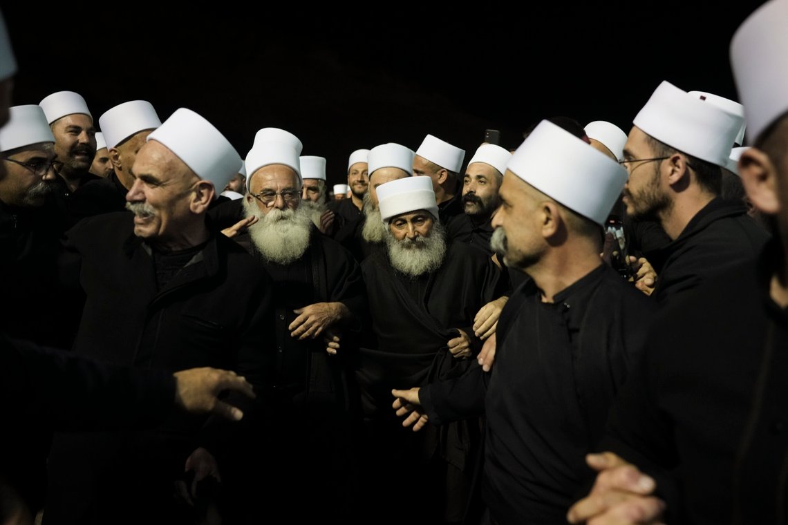 Druze clerics, who crossed from Syria to Israel earlier today are welcome by members of the Israel Druze community at the Nabi Shuaib shrine compound, in northern Israel Friday, March 14, 2025. (AP Photo/Leo Correa) Druze clerics, who crossed from Syria to Israel earlier today are welcome by members of the Israel Druze community at the Nabi Shuaib shrine compound, in northern Israel Friday, March 14, 2025. (AP Photo/Leo Correa)