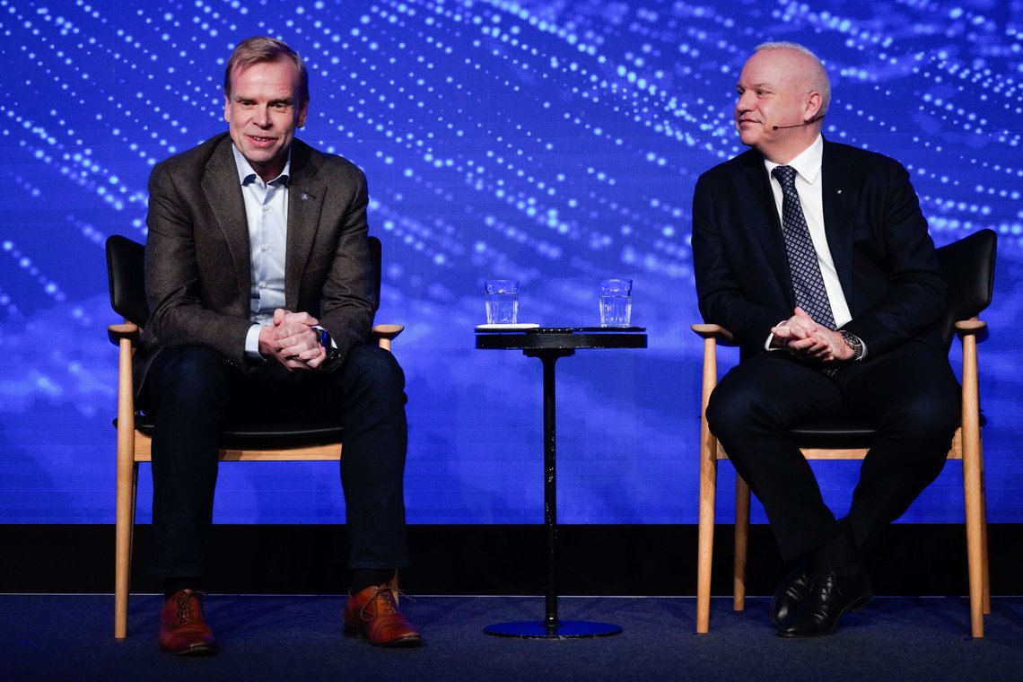 Oslo 20250212.
Konsernsjef i Yara Svein Tore Holsether (t.v.) og konsernsjef i Equinor Anders Opedal under Oslo Energy Forum onsdag formiddag.
Foto: Ole Berg-Rusten / NTB Oslo 20250212.
Konsernsjef i Yara Svein Tore Holsether (t.v.) og konsernsjef i Equinor Anders Opedal under Oslo Energy Forum onsdag formiddag.
Foto: Ole Berg-Rusten / NTB