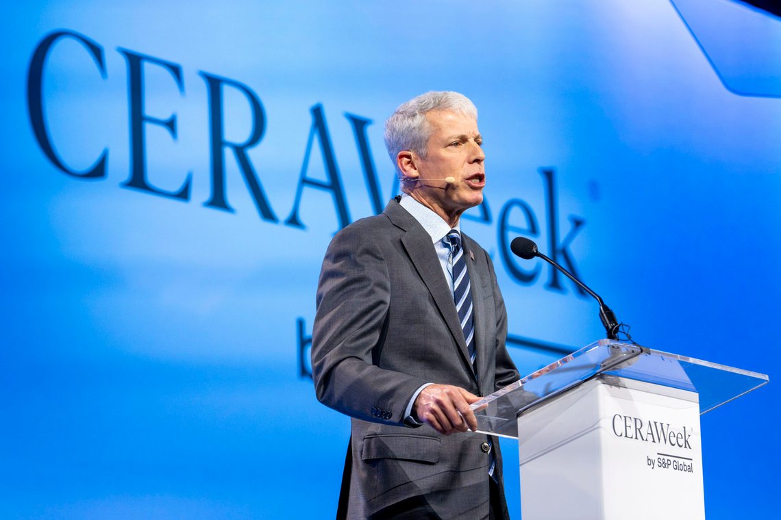 Chris Wright, energiminister i USAs energidepartement, taler på CERAWeek by S&P Global i Houston, mandag 10. mars 2025. Foto: Kirk Sides/Houston Chronicle via AP Chris Wright, energiminister i USAs energidepartement, taler på CERAWeek by S&P Global i Houston, mandag 10. mars 2025. Foto: Kirk Sides/Houston Chronicle via AP