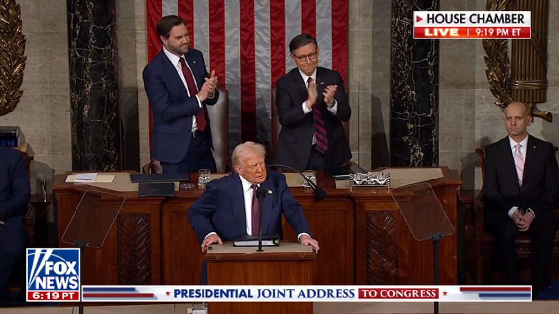 USAs president Donald Trump under sin State of the Union. Stillbilde video/ Fox News USAs president Donald Trump under sin State of the Union. Stillbilde video/ Fox News