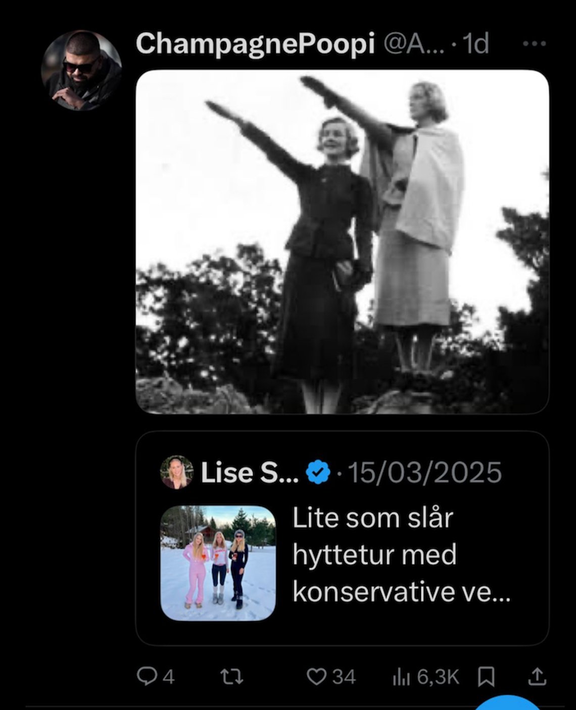 Skjermdump av innlegg på X