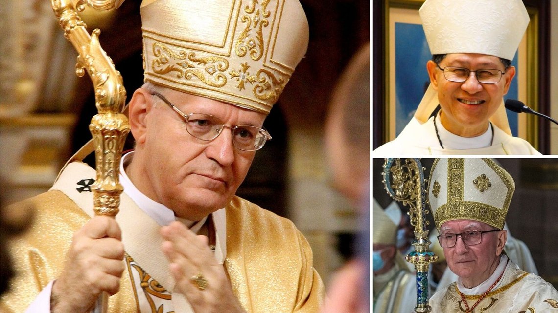 FAVORITT: Kardinal Luis Antonio Gokim Tagle fra Fillippinene er blant favorittene. (øverst høyre), sammen med Pietro Parolin (nederst til venstre). Begge beskrives som arvtagere til pave Frans. Den konservative favoritten er ungareren Péter Erdő. Foto: Vatikanet (fritt gjenbruk) FAVORITT: Kardinal Luis Antonio Gokim Tagle fra Fillippinene er blant favorittene. (øverst høyre), sammen med Pietro Parolin (nederst til venstre). Begge beskrives som arvtagere til pave Frans. Den konservative favoritten er ungareren Péter Erdő. Foto: Vatikanet (fritt gjenbruk)