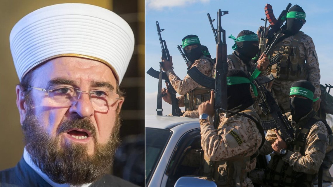 FATWA: Sjef for den internasjonale union av muslimske lærde, Sheikh Ali Al-Qaradaghi (t.v.) har erklært en fatwa mot Israel, og mener det er en religiøs plikt for alle muslimer å drive med væpnet jihad mot Israel. Foto: (AP Photo/Jehad Alshrafi) FATWA: Sjef for den internasjonale union av muslimske lærde, Sheikh Ali Al-Qaradaghi (t.v.) har erklært en fatwa mot Israel, og mener det er en religiøs plikt for alle muslimer å drive med væpnet jihad mot Israel. Foto: (AP Photo/Jehad Alshrafi)