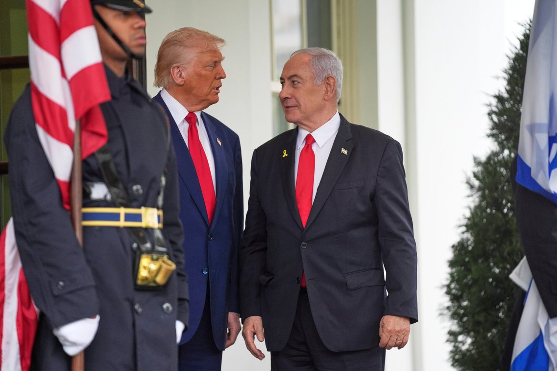 President Donald Trump, left, greets Israel's Prime Minister Benjamin Netanyahu at the White House, Monday, April 7, 2025, in Washington. (AP Photo/Evan Vucci) President Donald Trump, left, greets Israel's Prime Minister Benjamin Netanyahu at the White House, Monday, April 7, 2025, in Washington. (AP Photo/Evan Vucci)