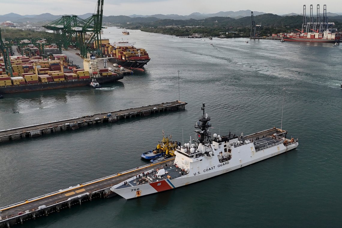 A U.S. Coast Guard ship docks in a naval base along the Panama Canal in Panama City, Thursday, March 13, 2025. (AP Photo/Matias Delacroix) A U.S. Coast Guard ship docks in a naval base along the Panama Canal in Panama City, Thursday, March 13, 2025. (AP Photo/Matias Delacroix)