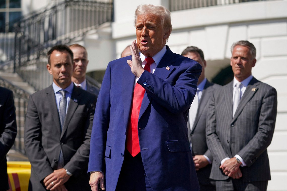 President Donald Trump speaks during an event with auto racing champions at the South Portico of the White House Wednesday, April 9, 2025, in Washington, (Pool via AP) President Donald Trump speaks during an event with auto racing champions at the South Portico of the White House Wednesday, April 9, 2025, in Washington, (Pool via AP)