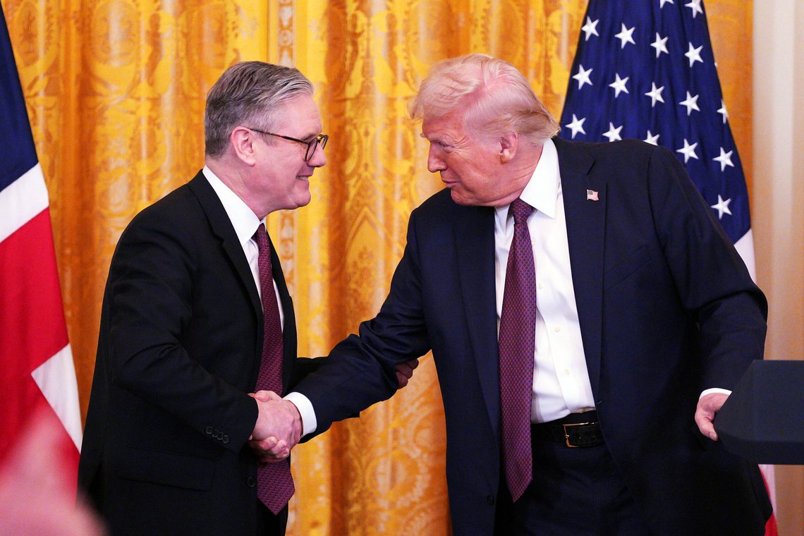 Storbritannias statsminister Keir Starmer (t.v.) og USAs president Donald Trump under sistnevntes besøk i Washington i februar. Foto: Carl Court/Pool Photo via AP/NTB Storbritannias statsminister Keir Starmer (t.v.) og USAs president Donald Trump under sistnevntes besøk i Washington i februar. Foto: Carl Court/Pool Photo via AP/NTB
