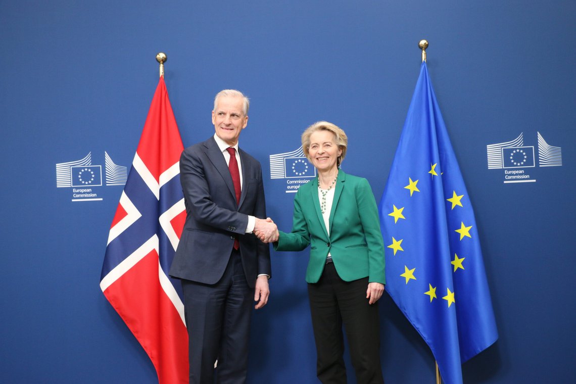 EU-kommisjonens president Ursula von der Leyen møtte statsminister Jonas Gahr Støre i Brussel mandag. Foto: EU-delegasjonen / Handout / NTB EU-kommisjonens president Ursula von der Leyen møtte statsminister Jonas Gahr Støre i Brussel mandag. Foto: EU-delegasjonen / Handout / NTB