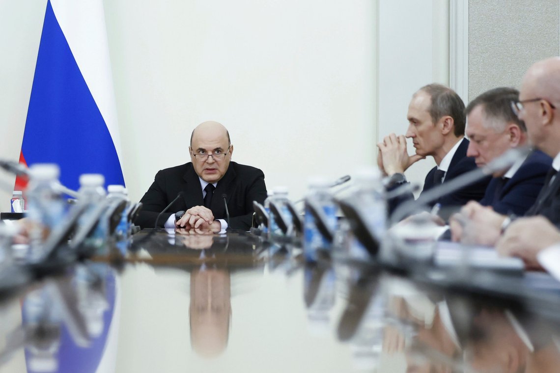 Russian Prime Minister Mikhail Mishustin leads a meeting with his deputies in Moscow, Russia, Monday, March 31, 2025. (Dmitry Astakhov, Sputnik, Government Pool Photo via AP) Russian Prime Minister Mikhail Mishustin leads a meeting with his deputies in Moscow, Russia, Monday, March 31, 2025. (Dmitry Astakhov, Sputnik, Government Pool Photo via AP)