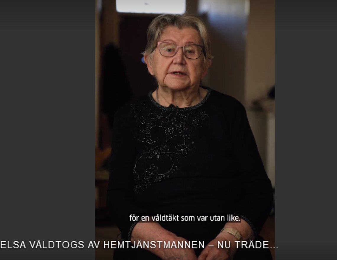 Elsa (84) har stått fram og fortalt om hvordan hun ble voldtatt. Skjermbilde fra videointervju med Upsala Nya Tidning. Elsa (84) har stått fram og fortalt om hvordan hun ble voldtatt. Skjermbilde fra videointervju med Upsala Nya Tidning.
