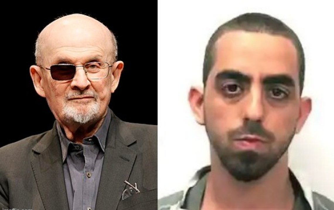 Salman Rushdie på boklanseringen av «Knife» i Deutsches Theater Berlin under den internasjonale litteraturfestivalen i Berlin, 16.05.2024. Foto: Wikimedia. Hadi Matar. Foto: Chautauqua County Sheriff’s Department. Salman Rushdie på boklanseringen av «Knife» i Deutsches Theater Berlin under den internasjonale litteraturfestivalen i Berlin, 16.05.2024. Foto: Wikimedia. Hadi Matar. Foto: Chautauqua County Sheriff’s Department.