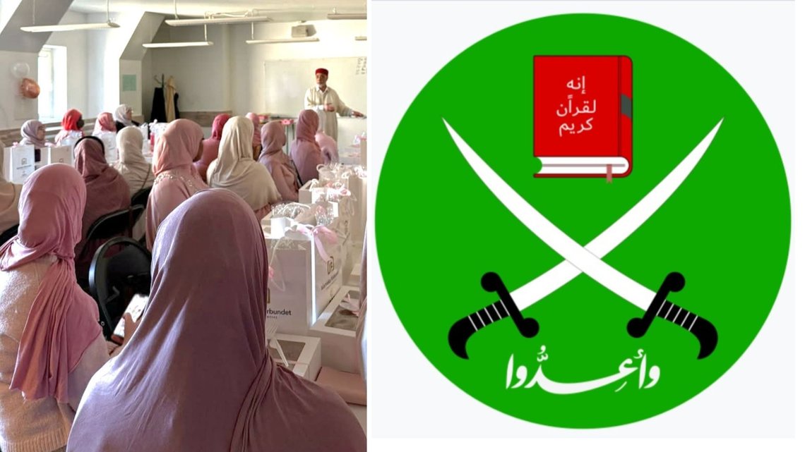 Sverige følger etter Frankrike og vil kartlegge islamistisk infiltrasjon. Bildene er fra kurs for "søstre" i kjønnssegregerte Stockholm Moske 13. april 2025, og logoen til Det muslimske brorskap. Sverige følger etter Frankrike og vil kartlegge islamistisk infiltrasjon. Bildene er fra kurs for "søstre" i kjønnssegregerte Stockholm Moske 13. april 2025, og logoen til Det muslimske brorskap.