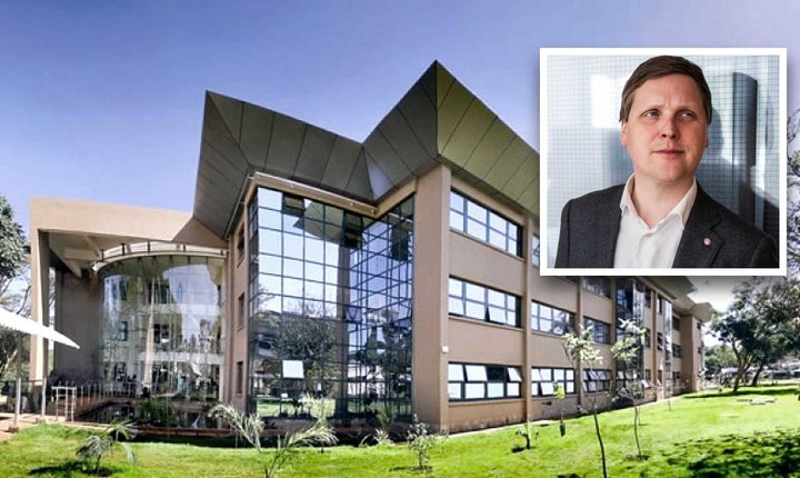 Den «grønne bygningen» i Nairobis overklassebydel huser hovedkvarteret til FNs miljøprogram og UN-Habitat, bosettingsprogrammet for «klimaflyktninger». Innfelt utviklingsminister Åsmund Aukrust.