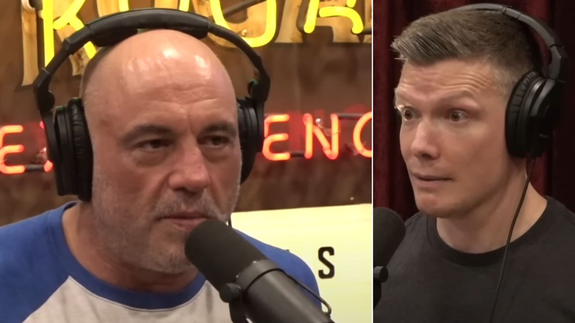 KIRKE-GJENGER: Den tidligere meget skeptiske podkastverten Joe Rogan har nå begynt å gå fast i kirken, melder Wesley Huff (t.h.). Foto: YouTube KIRKE-GJENGER: Den tidligere meget skeptiske podkastverten Joe Rogan har nå begynt å gå fast i kirken, melder Wesley Huff (t.h.). Foto: YouTube