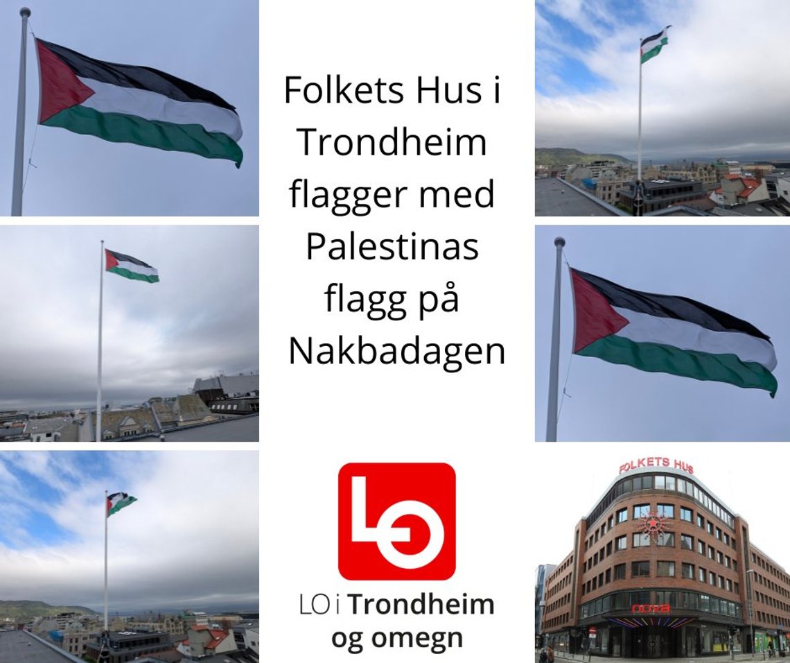LO i Trondheim og omegn flagger med palestinsk flagg 15. mai 2025