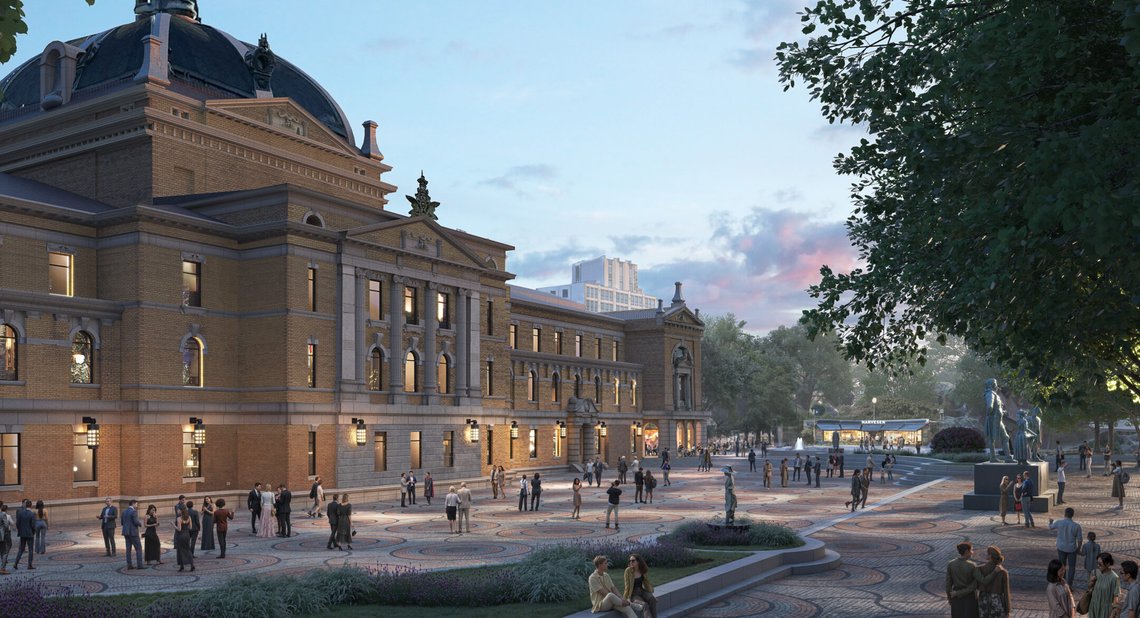 Skisse av Nationaltheatret med forslag til nytt tilbygg. Foto: LPO Arkitekter Skisse av Nationaltheatret med forslag til nytt tilbygg. Foto: LPO Arkitekter