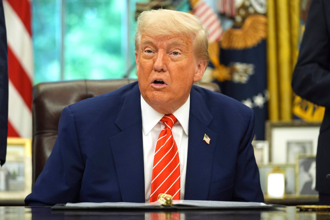 President Donald Trump delivers remarks on a trade deal with United Kingdom in the Oval Office of the White House, Thursday, May 8, 2025, in Washington. (AP Photo/Evan Vucci) President Donald Trump delivers remarks on a trade deal with United Kingdom in the Oval Office of the White House, Thursday, May 8, 2025, in Washington. (AP Photo/Evan Vucci)