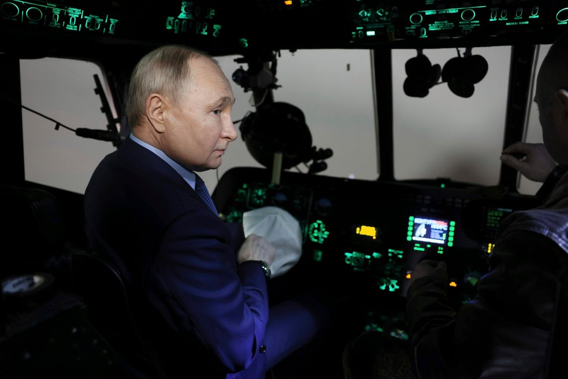 Russian President Vladimir Putin sits in the cockpit of a helicopter while visiting the 344th State Centre for Deployment and Retraining of Flight Personnel of the Russian Defense Ministry in Torzhok, Tver region, 217 km (136 miles) north-west of Moscow, Russia, Wednesday, March 27, 2024. (Mikhail Metzel, Sputnik, Kremlin Pool Photo via AP) Russian President Vladimir Putin sits in the cockpit of a helicopter while visiting the 344th State Centre for Deployment and Retraining of Flight Personnel of the Russian Defense Ministry in Torzhok, Tver region, 217 km (136 miles) north-west of Moscow, Russia, Wednesday, March 27, 2024. (Mikhail Metzel, Sputnik, Kremlin Pool Photo via AP)