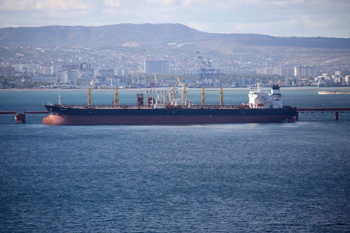 FILE - An oil tanker is moored at the Sheskharis complex, part of Chernomortransneft JSC, a subsidiary of Transneft PJSC, in Novorossiysk, Russia, on Oct. 11, 2022. Prices for Russian oil have risen well above a price cap imposed by Western allies as part of sanctions over the invasion of Ukraine. (AP Photo, File) FILE - An oil tanker is moored at the Sheskharis complex, part of Chernomortransneft JSC, a subsidiary of Transneft PJSC, in Novorossiysk, Russia, on Oct. 11, 2022. Prices for Russian oil have risen well above a price cap imposed by Western allies as part of sanctions over the invasion of Ukraine. (AP Photo, File)